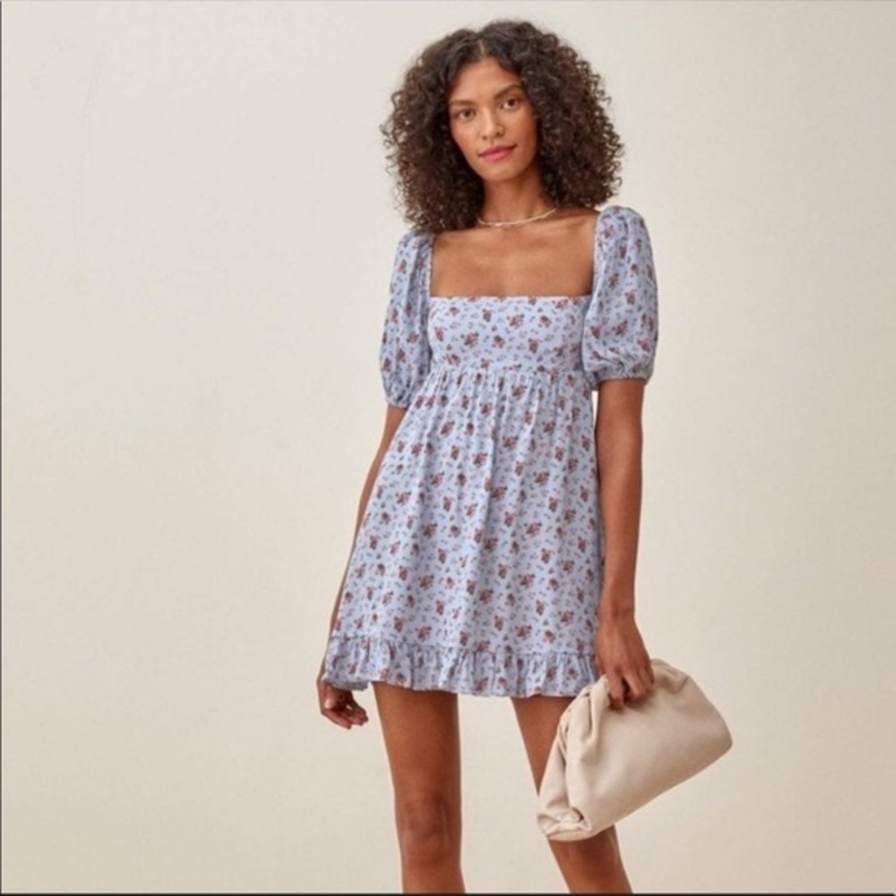 NEVER WORN Reformation Blue Floral Print mini dress